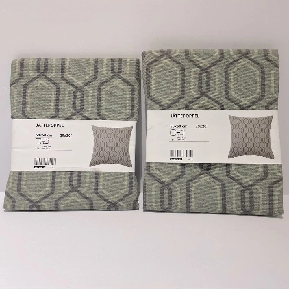 Ikea JATTEPOPPEL (2) Pillow Cushion Covers Cotton 20”x20” Green|Gray | Lot of 2